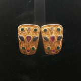 18k Yellow Multi Gemstone and Diamond 10.5g Vintage Stud Earrings