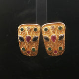 18k Yellow Multi Gemstone and Diamond 10.5g Vintage Stud Earrings