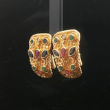 18k Yellow Multi Gemstone and Diamond 10.5g Vintage Stud Earrings