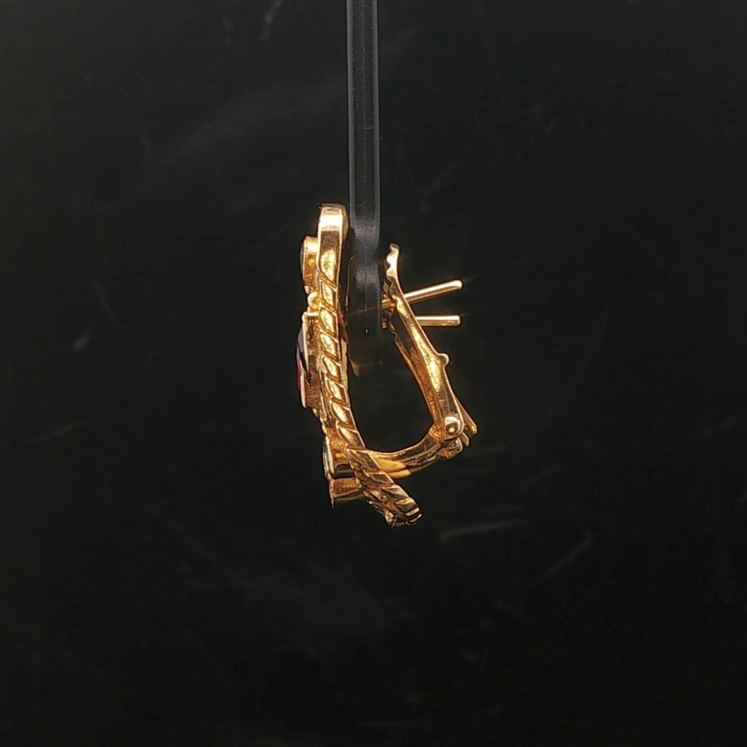 18k Yellow Multi Gemstone and Diamond 10.5g Vintage Stud Earrings