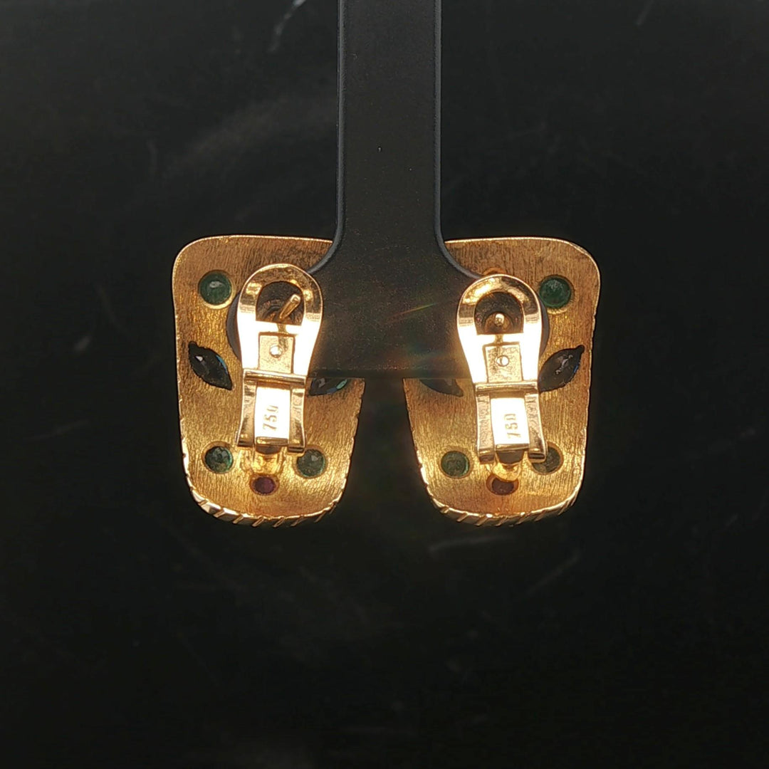 18k Yellow Multi Gemstone and Diamond 10.5g Vintage Stud Earrings