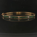 18k Yellow Gold Emerald and Diamond 18.3g Solid Bangle Bracelet 6.75"