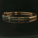 18k Yellow Gold Emerald and Diamond 18.3g Solid Bangle Bracelet 6.75"
