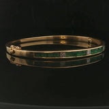 18k Yellow Gold Emerald and Diamond 18.3g Solid Bangle Bracelet 6.75"