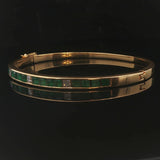 18k Yellow Gold Emerald and Diamond 18.3g Solid Bangle Bracelet 6.75"
