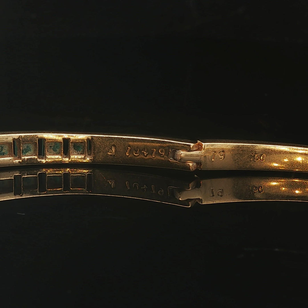 18k Yellow Gold Emerald and Diamond 18.3g Solid Bangle Bracelet 6.75"