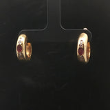18k Yellow Gold Ruby and Diamond 10g Vintage Hoop Earrings