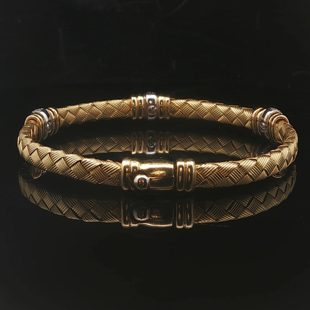 Roberto Coin 18k Yellow Gold and Diamond Woven Bangle Bracelet Italy 6.75"