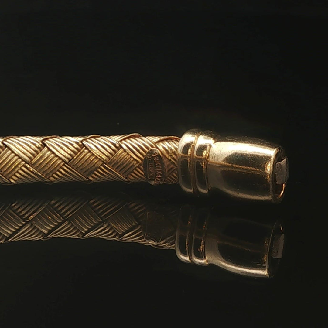 Roberto Coin 18k Yellow Gold and Diamond Woven Bangle Bracelet Italy 6.75"