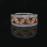 Harry K 18k Yellow and White Gold Ruby Diamond Openwork Band Ring Size 6.5