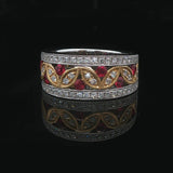 Harry K 18k Yellow and White Gold Ruby Diamond Openwork Band Ring Size 6.5