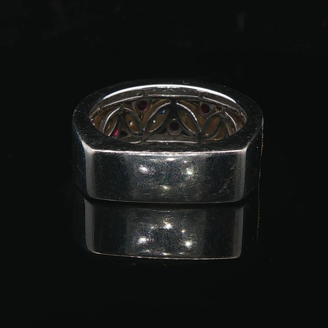 Harry K 18k Yellow and White Gold Ruby Diamond Openwork Band Ring Size 6.5