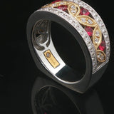 Harry K 18k Yellow and White Gold Ruby Diamond Openwork Band Ring Size 6.5