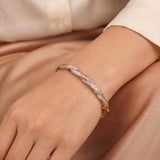 18k Yellow & White Gold 1.30cttw Diamond 27.6g Heavy Spiral Bangle Bracelet 6.5"