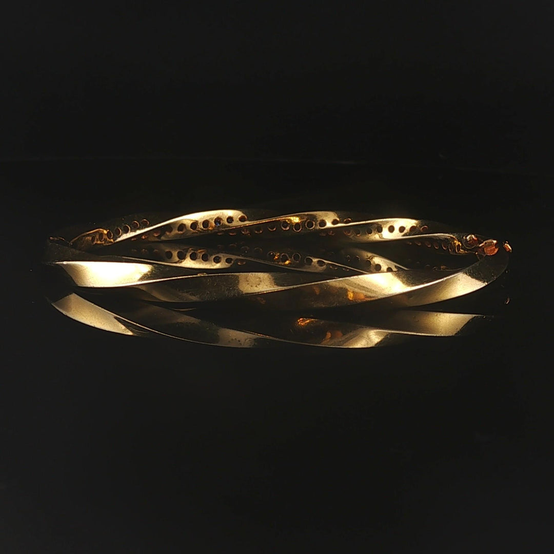 18k Yellow & White Gold 1.30cttw Diamond 27.6g Heavy Spiral Bangle Bracelet 6.5"