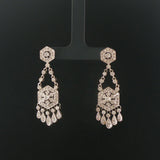 14k White Gold and 1.25cttw Diamond Vintage Filigree Drop Dangle Earrings