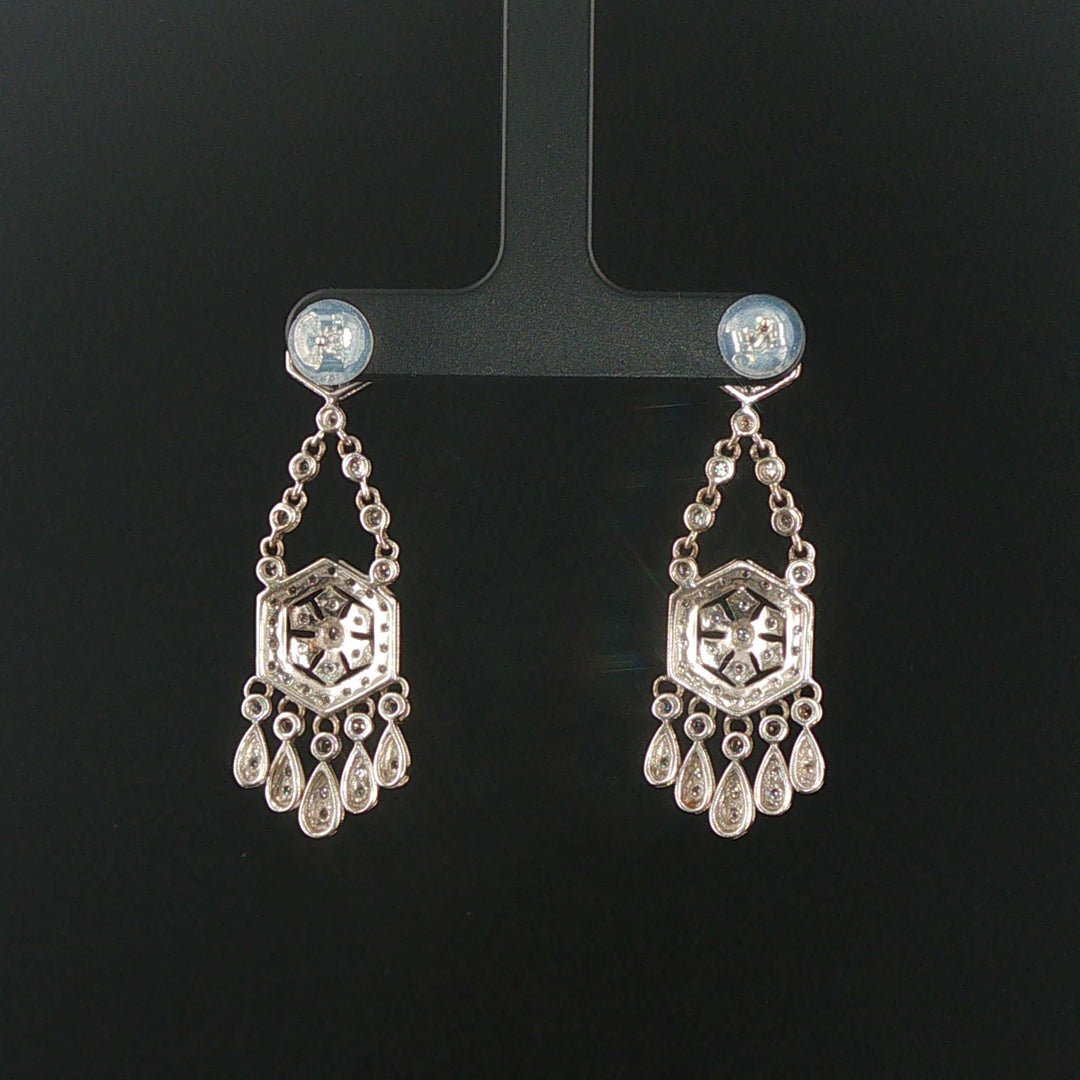 14k White Gold and 1.25cttw Diamond Vintage Filigree Drop Dangle Earrings