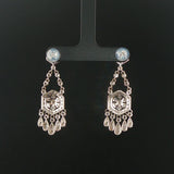 14k White Gold and 1.25cttw Diamond Vintage Filigree Drop Dangle Earrings