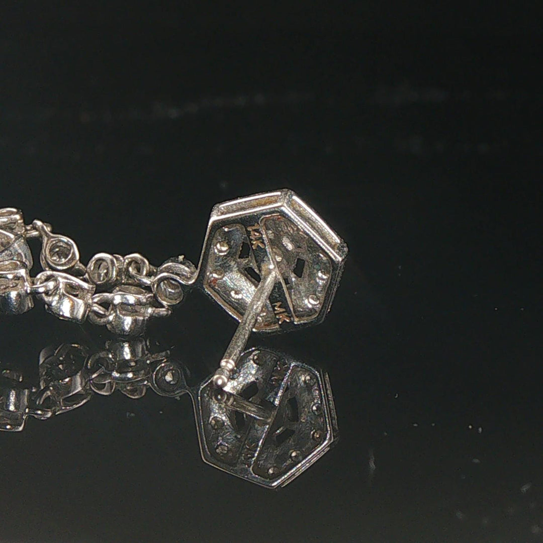 14k White Gold and 1.25cttw Diamond Vintage Filigree Drop Dangle Earrings