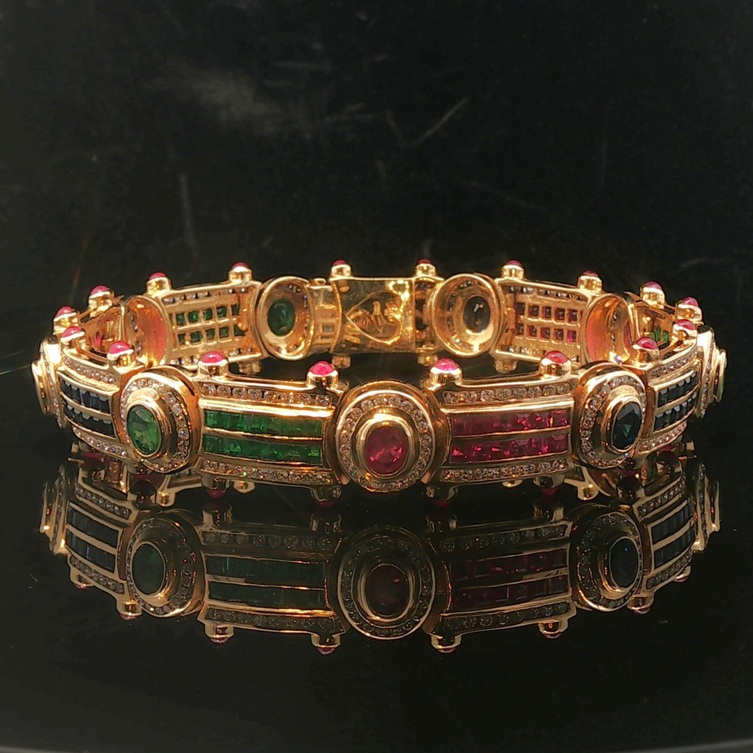 14k Yellow Gold 3cttw Diamond Multi Gemstone 36g Ladies Link Bracelet 7.5"