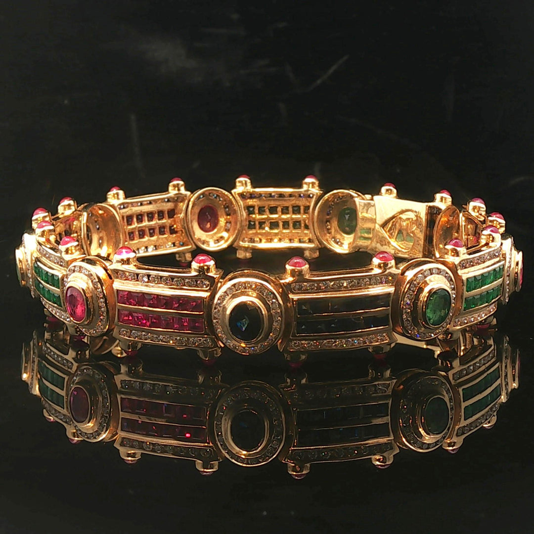 14k Yellow Gold 3cttw Diamond Multi Gemstone 36g Ladies Link Bracelet 7.5"