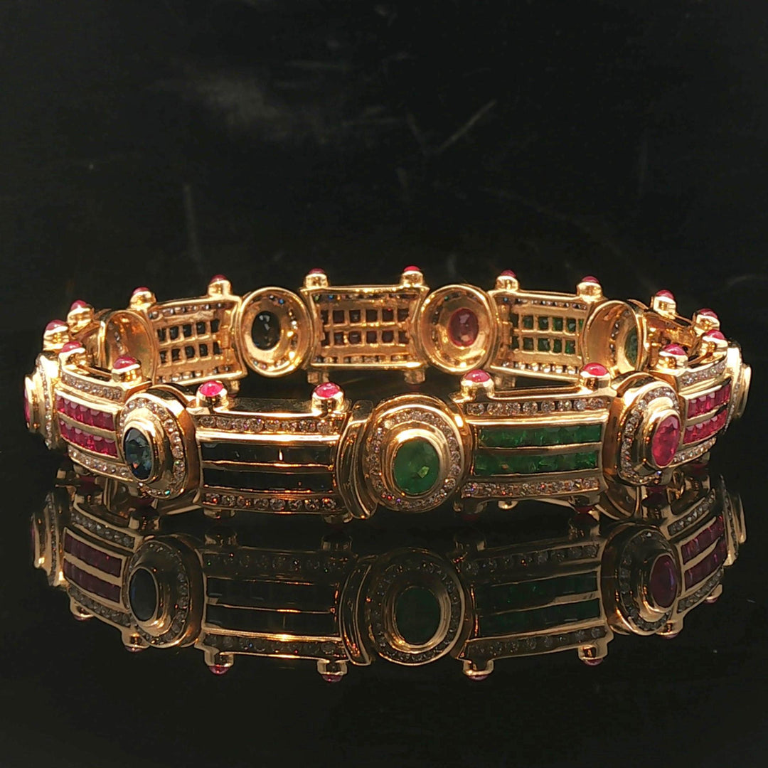 14k Yellow Gold 3cttw Diamond Multi Gemstone 36g Ladies Link Bracelet 7.5"