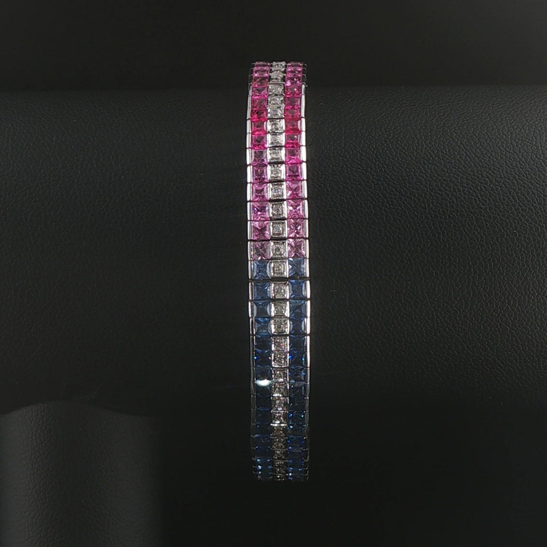 18k White Gold 33.2g Diamond and Rainbow Sapphire Link Bracelet 7"