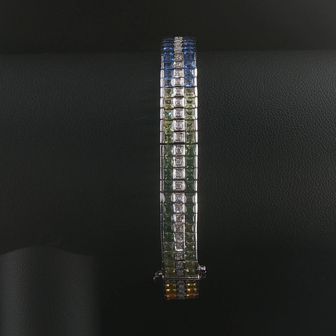 18k White Gold 33.2g Diamond and Rainbow Sapphire Link Bracelet 7"