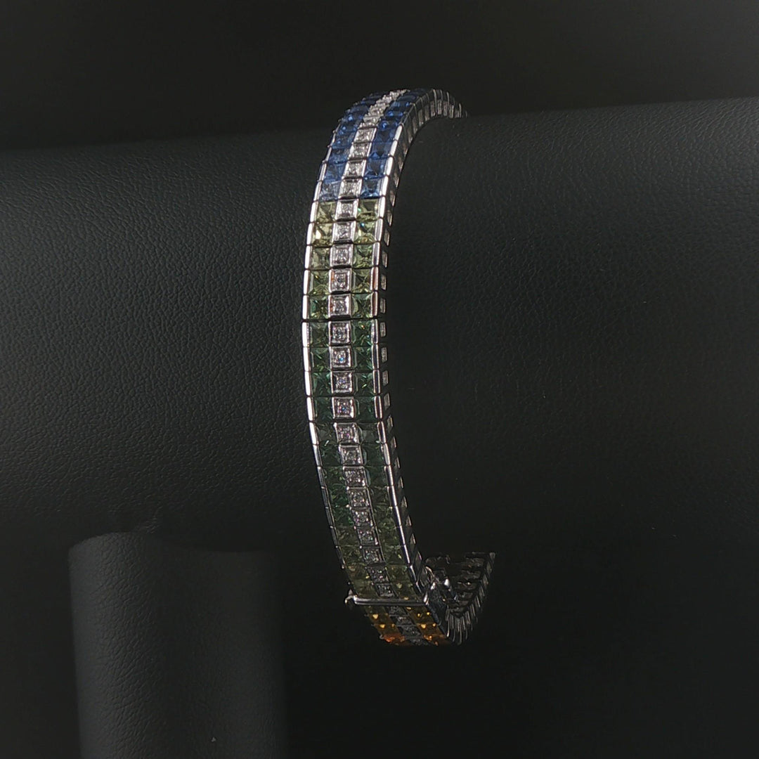 18k White Gold 33.2g Diamond and Rainbow Sapphire Link Bracelet 7"