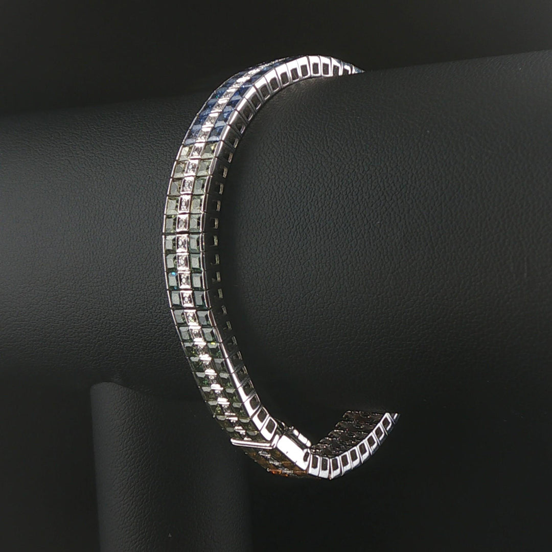 18k White Gold 33.2g Diamond and Rainbow Sapphire Link Bracelet 7"