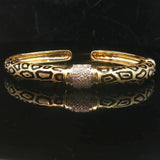 18k Yellow Gold and Diamond 32g Solid Heavy Enamel Leopard Print Cuff Bracelet