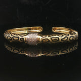 18k Yellow Gold and Diamond 32g Solid Heavy Enamel Leopard Print Cuff Bracelet