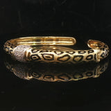 18k Yellow Gold and Diamond 32g Solid Heavy Enamel Leopard Print Cuff Bracelet