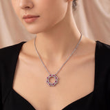 14k White Gold Ruby and 3.50cttw Diamond Solid Circle Pendant Necklace 23"