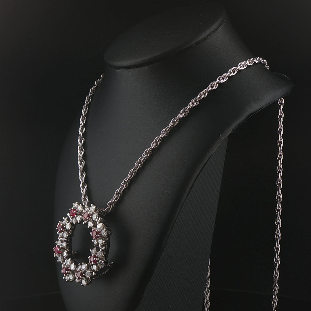 14k White Gold Ruby and 3.50cttw Diamond Solid Circle Pendant Necklace 23"