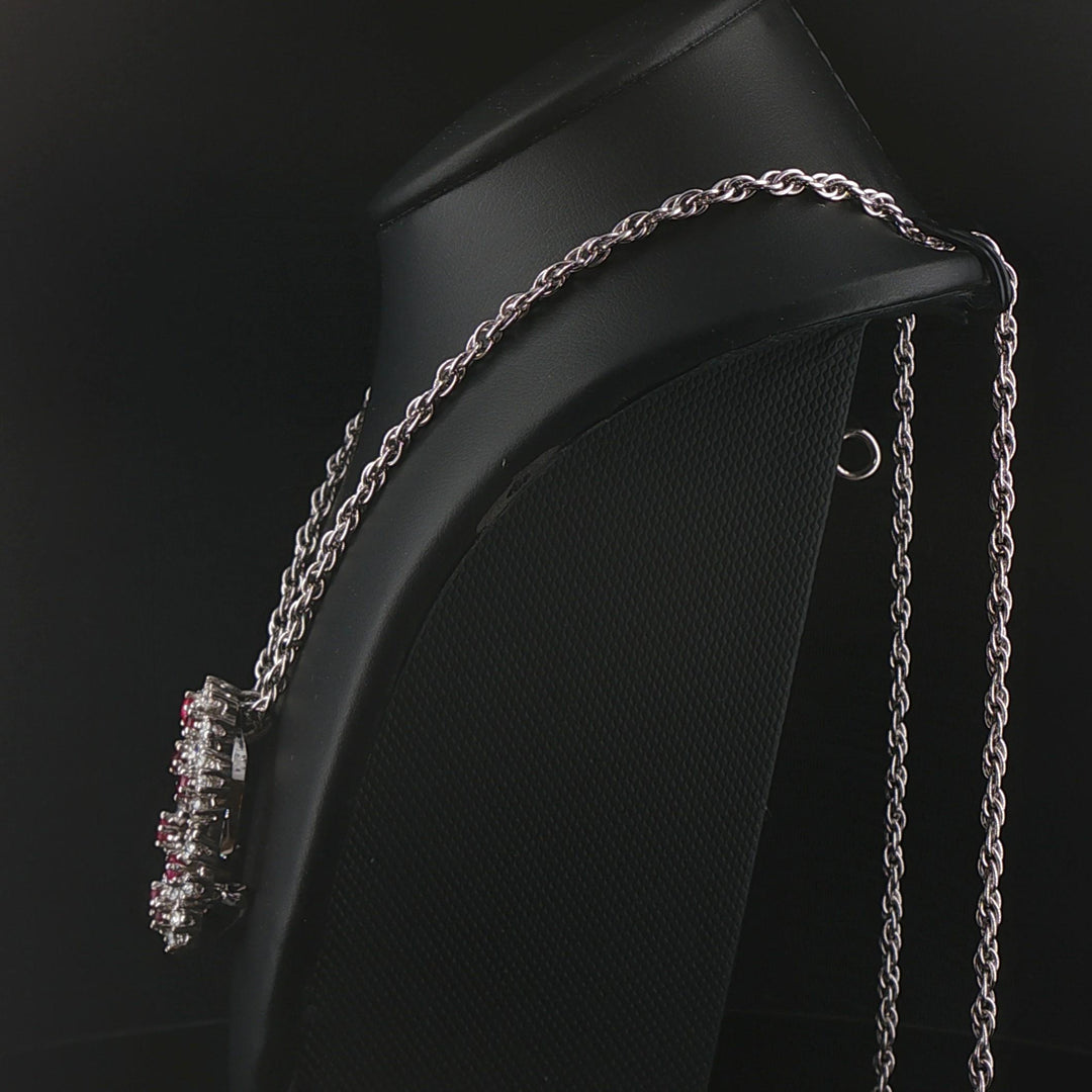 14k White Gold Ruby and 3.50cttw Diamond Solid Circle Pendant Necklace 23"