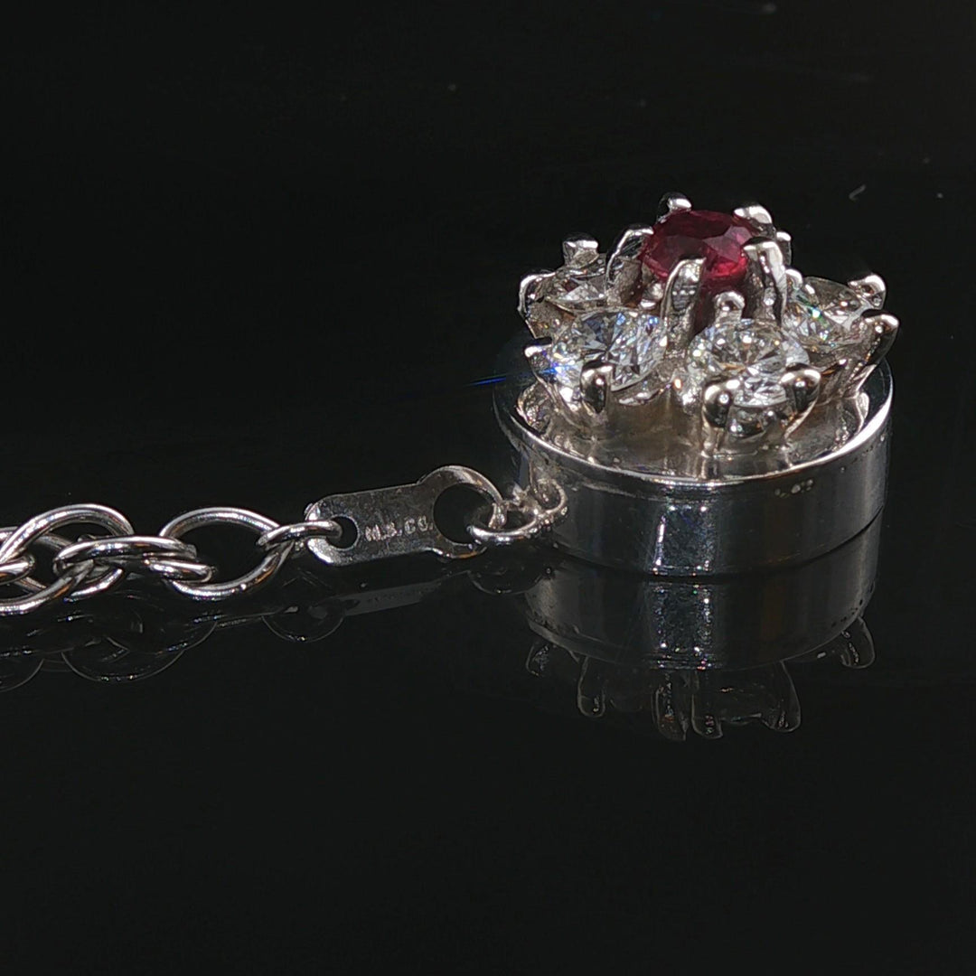 14k White Gold Ruby and 3.50cttw Diamond Solid Circle Pendant Necklace 23"