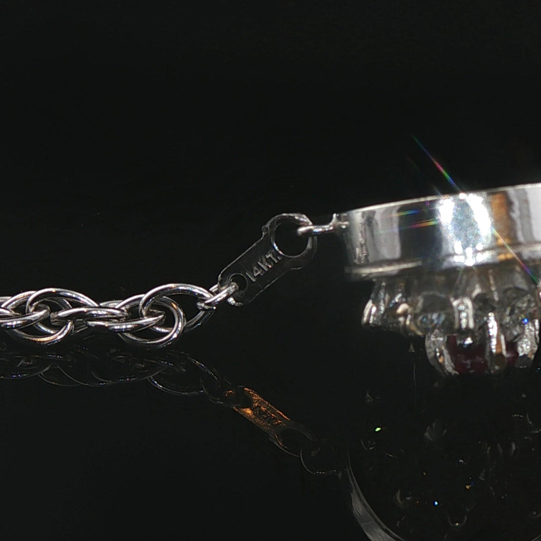 14k White Gold Ruby and 3.50cttw Diamond Solid Circle Pendant Necklace 23"