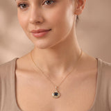 18k Yellow Gold 4.15ct Cabochon Sapphire and Diamond Vintage Pendant 1.3"