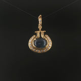 18k Yellow Gold 4.15ct Cabochon Sapphire and Diamond Vintage Pendant 1.3"