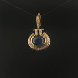 18k Yellow Gold 4.15ct Cabochon Sapphire and Diamond Vintage Pendant 1.3"