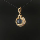 18k Yellow Gold 4.15ct Cabochon Sapphire and Diamond Vintage Pendant 1.3"