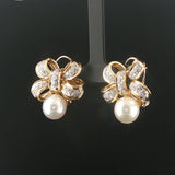 18k Yellow Gold Pearl and 1.20cttw Diamond Bow Earrings 1"