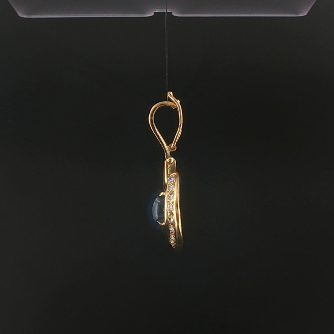 18k Yellow Gold 4.15ct Cabochon Sapphire and Diamond Vintage Pendant 1.3"