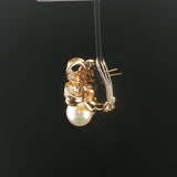 18k Yellow Gold Pearl and 1.20cttw Diamond Bow Earrings 1"