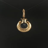 18k Yellow Gold 4.15ct Cabochon Sapphire and Diamond Vintage Pendant 1.3"