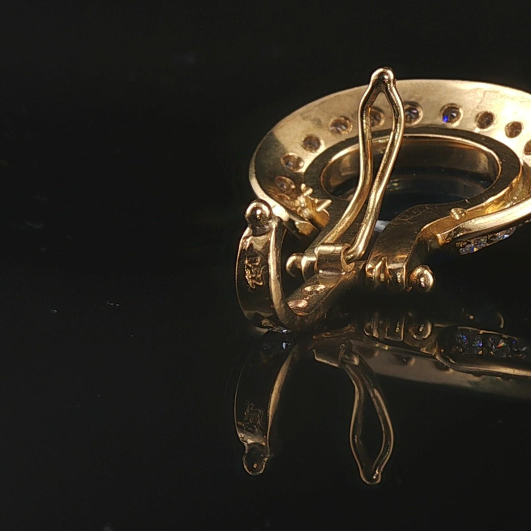 18k Yellow Gold 4.15ct Cabochon Sapphire and Diamond Vintage Pendant 1.3"