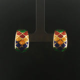 18k Yellow Gold and Multi Color Enamel Vintage Huggie Ear Clips Italy