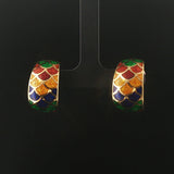 18k Yellow Gold and Multi Color Enamel Vintage Huggie Ear Clips Italy