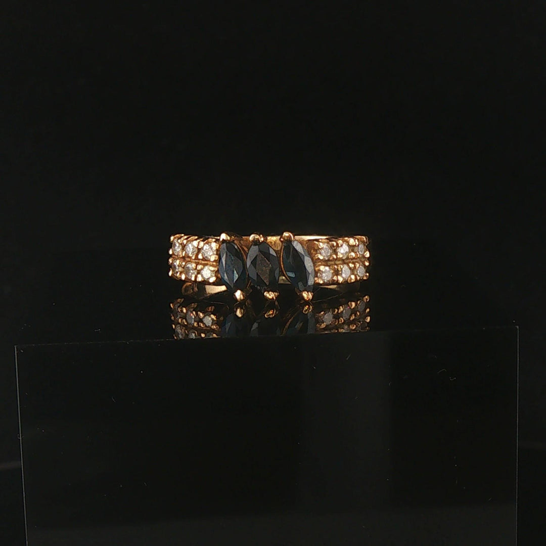 14k Yellow Gold Blue Sapphire and Diamond Vintage Band Ring Size 5.5